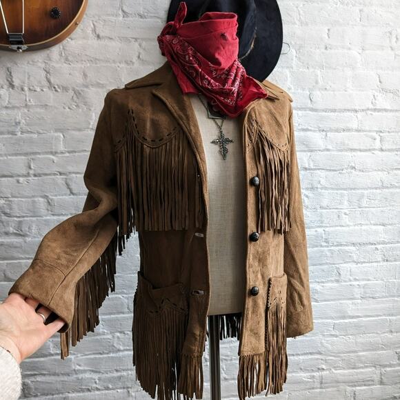 Free People Jackets & Blazers - Vintage Brown Suede Fringe Jacket Classic Western Cowboy Genuine Leather Coat